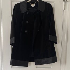ANN TAYLOR LOFT Black Velvet Pea Coat with Textured Trim